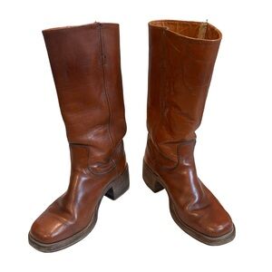 Women’s Vtg 70’s Black Label Frye Square Toe Campus Boots Saddle Brown, Sz 8D